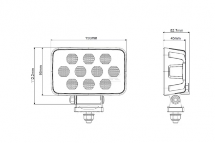 LA10835 Lampă de lucru LED, 100W, 8950lm, dreptunghiulară, 12/24V, alb, 150x112x52.7mm mufă Deutsch, flux, 20 LED-uri